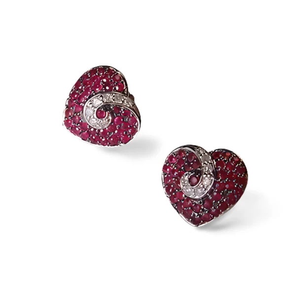 Add a touch of romance and elegance to your jewelry collection with these Estate 14K White Gold Ruby Diamond Heart...