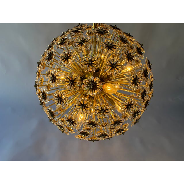Large 1950s Sputnik Dandelion Chandelier, Brass & Crystal, 11 Bulbs For Sale - Image 15 of 18