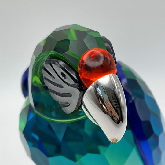 Swarovski Crystal Sculpture “Paradise Birds” Large “Macaw” Chrome Accent and Wooden Stand (#685824 With Inner Box, Outer Sleeve, Coa) For Sale In Philadelphia - Image 6 of 18