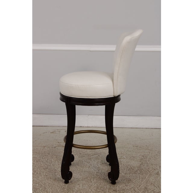 1990s Set of 4 White Leather Revolving Seat Bar Stools For Sale - Image 5 of 17