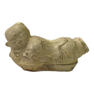 Vintage Oriental Ceramic Cream Color Kid Theme Pillow Shape Display Figure