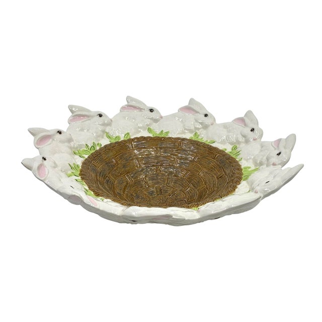 Vintage Hand Painted Ceramic Bunny Rabbit Easter Bowl For Sale In New York - Image 6 of 10