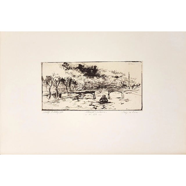 Paris Along the Seine - Original Etching by Walter PIacesi - 1970 1970 For Sale