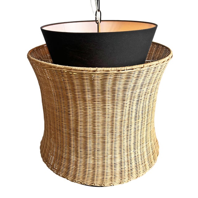 Contemporary Modern Wicker Black & Tan Pendant Light For Sale - Image 3 of 7