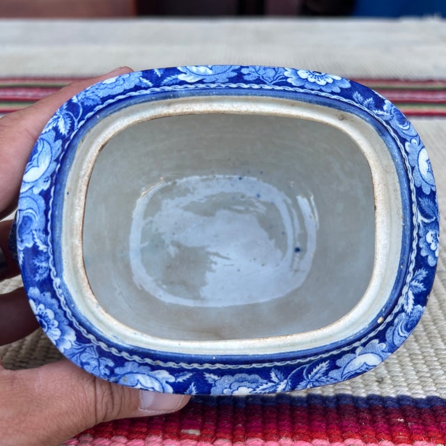 Antique Historical Blue Staffordshire Sugar Bowl, City Hall New York by Stubbs, Circa 1820 For Sale - Image 9 of 12