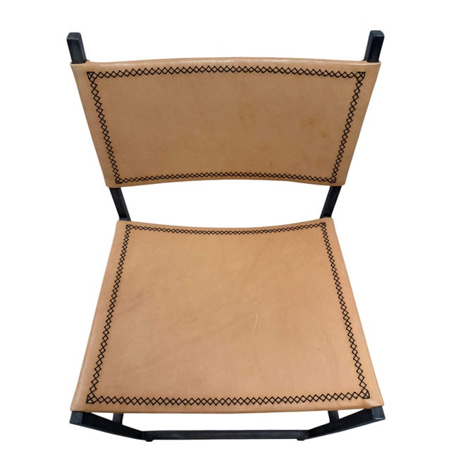 Rustic Sol & Luna Tan Leather and Iron Counter Stool For Sale - Image 3 of 9