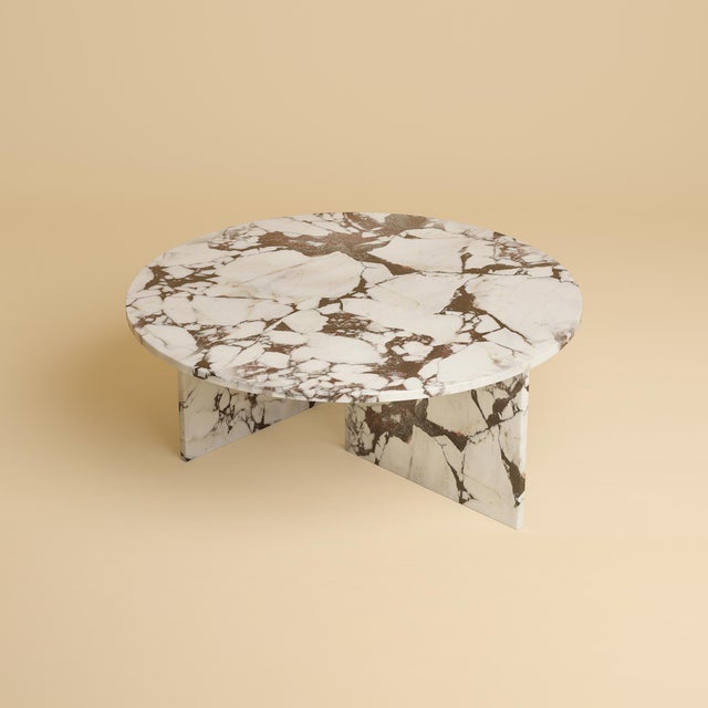 Contemporary Round Coffee Table in Calacatta Viola Marble by Lebanto For Sale - Image 3 of 5