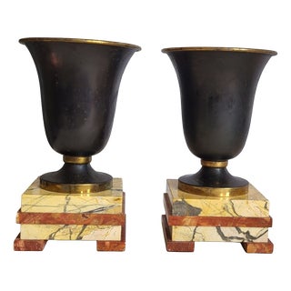 Vintage Art Deco Vases with Marble, 1930s, Set of 2 For Sale