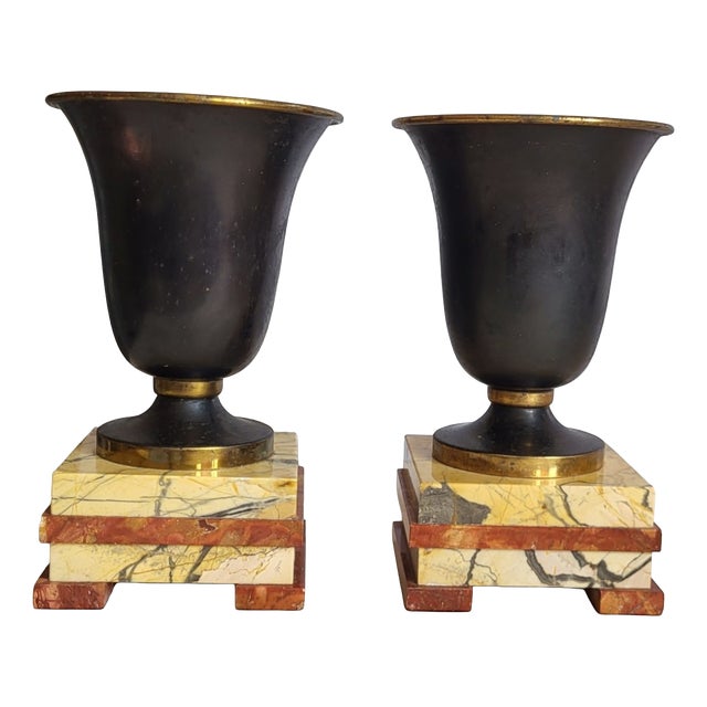 Vintage Art Deco Vases with Marble, 1930s, Set of 2 For Sale