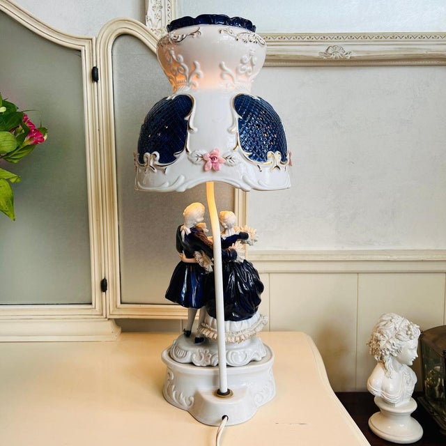 Vintage Cobalt Blue Table Lamp in Porcelain For Sale - Image 6 of 11