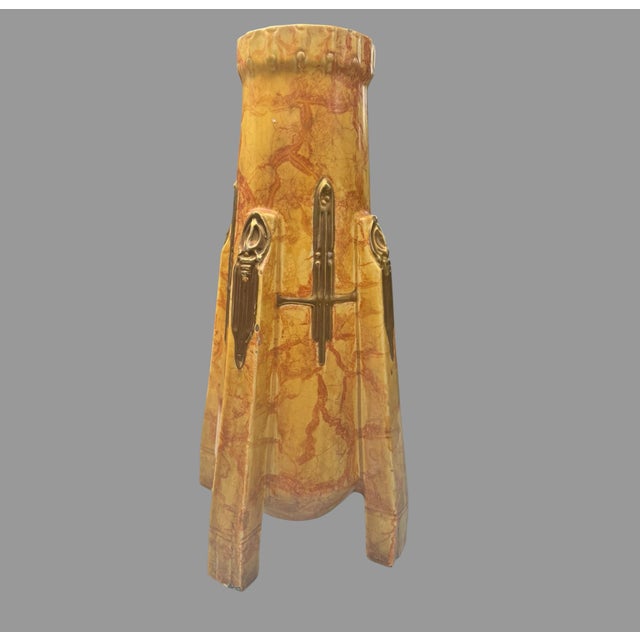 Antique Art Nouveau Austrian Teplitz Style Pottery Floor Vase 4 Footed 22” For Sale - Image 10 of 12