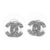 Chanel Classic Silver CC Crystal Oval Small Piercing Earrings, A Pair For Sale