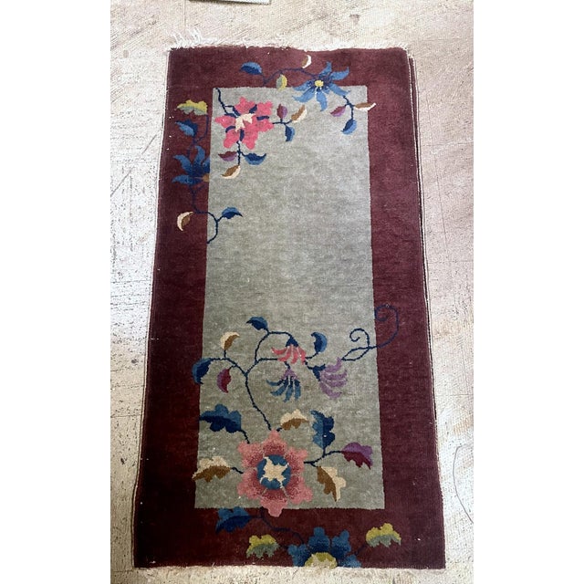 Antique Chinese Art Deco Rug 2.1' X 4.1' (64cm X 125cm) 1920s For Sale - Image 4 of 6