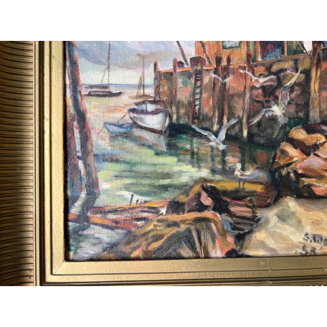 1950's S. Wolfson Fishing Dock Coastal Landscape Oil Painting For Sale In Miami - Image 6 of 12