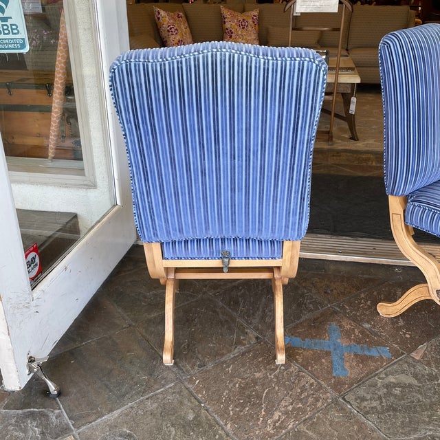 pierre deux cornflower blue striped velvet slipper chairs a pair chairish