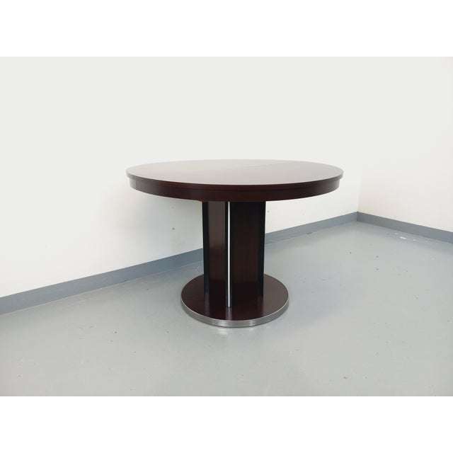 Vintage Round Dining Table in Ebony Wood and Chrome-Plated Metal, 1970s For Sale - Image 6 of 18