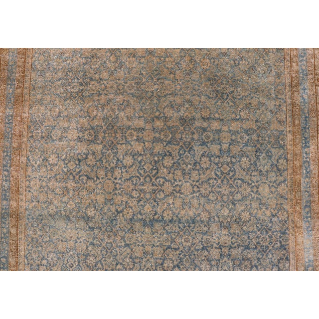 Textile Antique Indian Agra Rug With Intricate Allover Floral Design in Blue 6'9 X 14'0 For Sale - Image 7 of 12