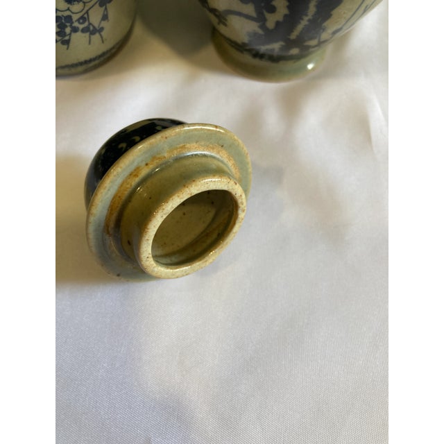 1970s Vintage Asian Gray & Blue Urn & Vases- Set of 2 For Sale - Image 5 of 6