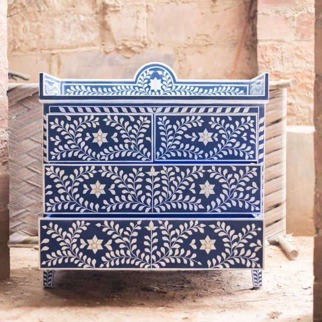 Arabesque Blue Inlay Dresser & Changing Table by House of Jaipur For Sale - Image 4 of 10