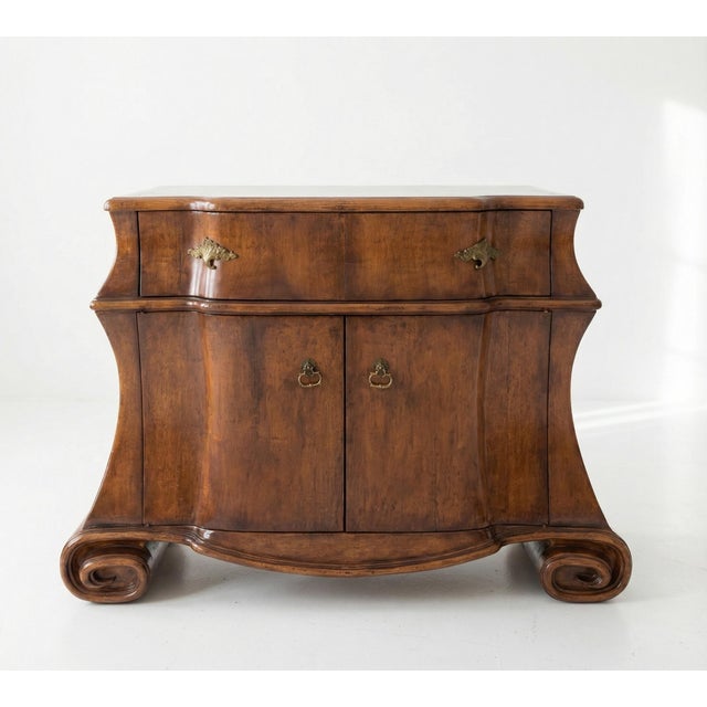 Art Deco 1930s Art Deco Italian Scroll-Base Sculptural Walnut Commodes, a Pair For Sale - Image 3 of 6