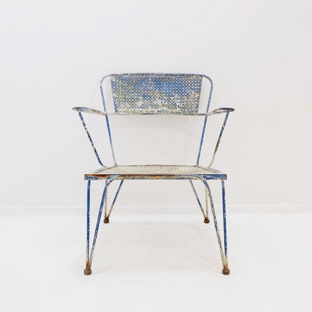 Blue Vintage Perforated Metal Armchair by Mathieu Matégot, 1950s For Sale - Image 8 of 16