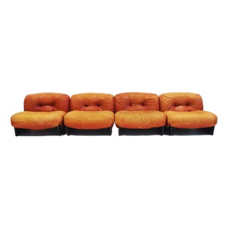 Modular Lounge Chairs Upholstered in Cognac Leather from Giuseppe Munari, 1970s, Set of 4 For Sale