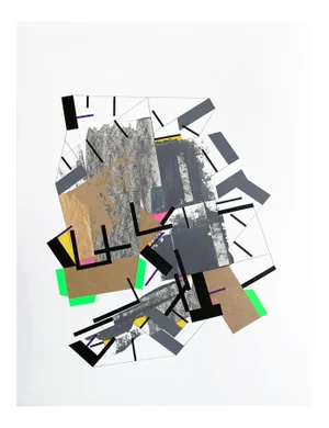 Contemporary Abstract Acrylic, Felt Tip Colored and Color Tape on Paper Painting "Into the Faiinn 4" by Philippe Halaburda