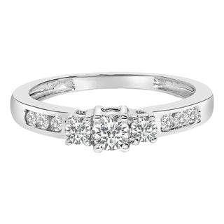 10K White Gold 1/2 Cttw Diamond Three Stone Ring - Size 6 For Sale