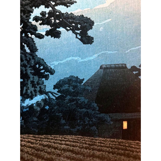 Paper Rare Prewar First Edition Japanese Woodblock Print Moon at Magome Kawase Hasui For Sale - Image 7 of 11