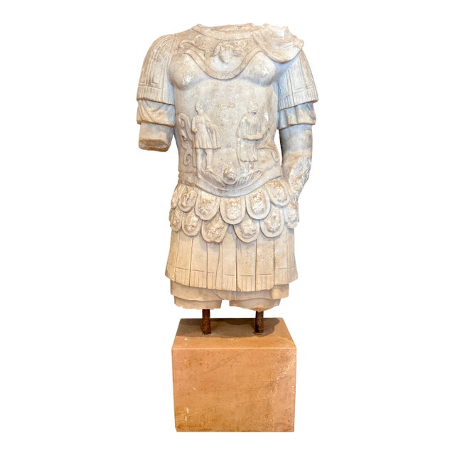 Life-Size Carved Marble Torso of a Roman Soldier, 20th Century For Sale