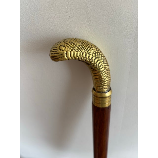 Chinoiserie 20th Century Brass Snake Head Wood Cane/Walking Stick For Sale - Image 3 of 10