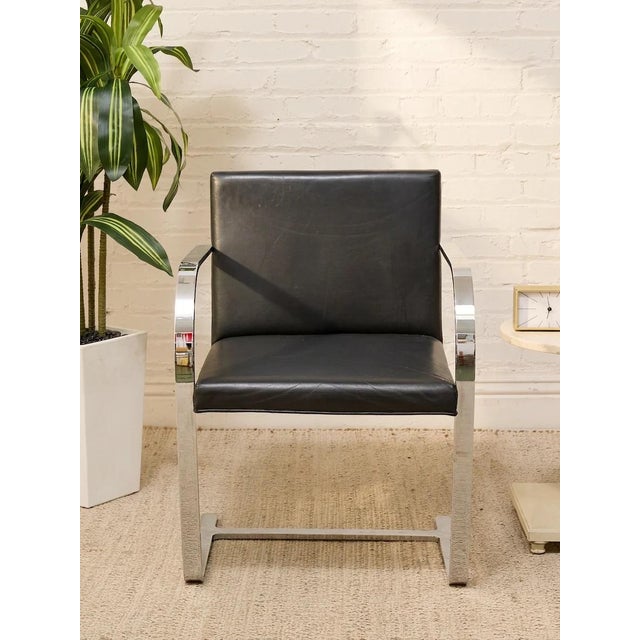A striking Flat Bar Brno chair designed by Ludwig Mies van der Rohe, featuring the chair’s unmistakable cantilevered...