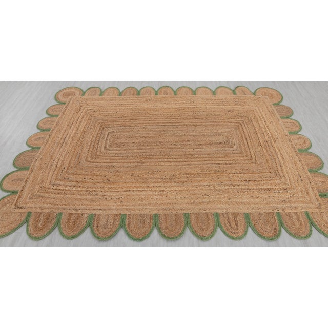 Boho Chic Olive Green Scallop Edge Jute Rug 5x7 Ft. For Sale - Image 3 of 13