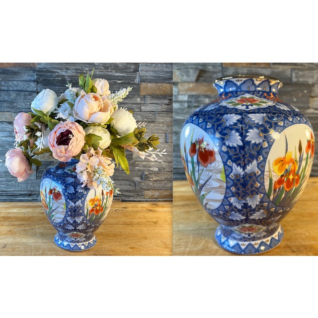 Asian Floral Blue Porcelain Vase For Sale - Image 12 of 13