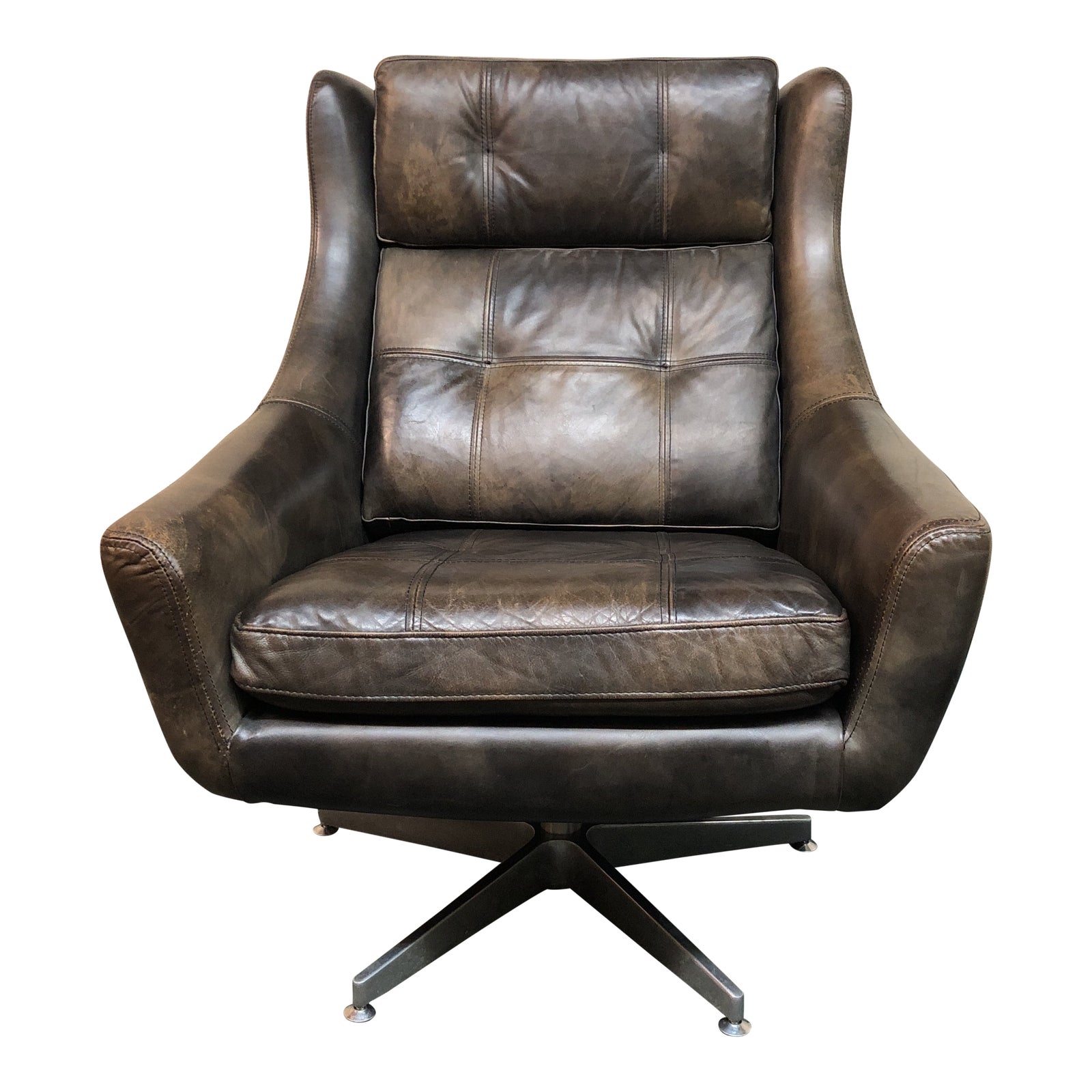 Contemporary Restoration Hardware Motorcity Leather Swivel Chair | Chairish