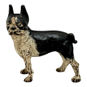 Very Hard to Find Vintage 1930s Boston Terrier "Facing Left" Model Cast Iron Dog Doorstop