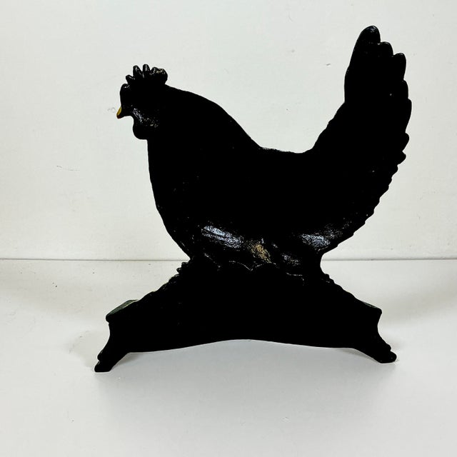 1950s Americana Arts & Crafts Farmhouse Cast Iron Hen, Chick & Eggs Doorstop For Sale - Image 13 of 13