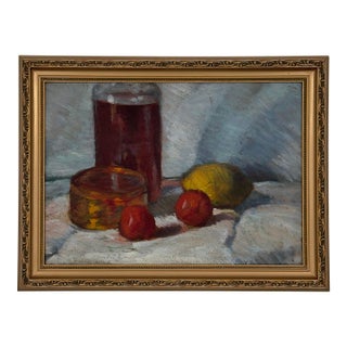 Antique 1916 French Signed Original Oil Still Life Painting For Sale