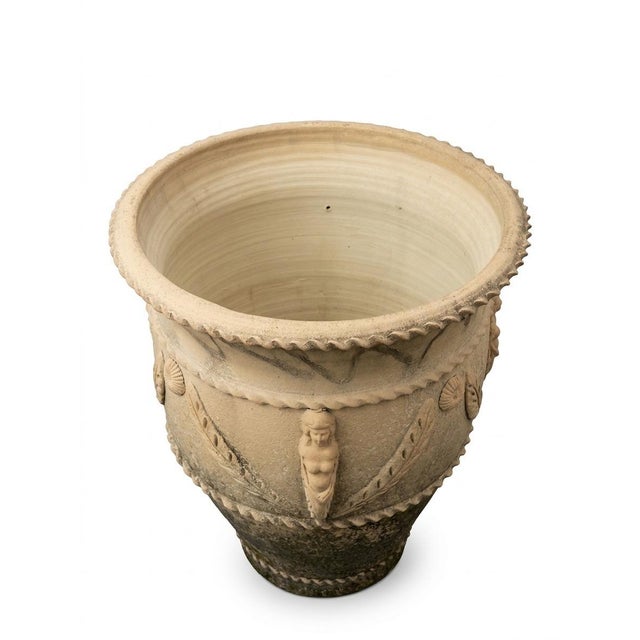 Vintage Italian Neoclassical Style Terracotta Garden Planter With Caryatid Reliefs For Sale - Image 4 of 12