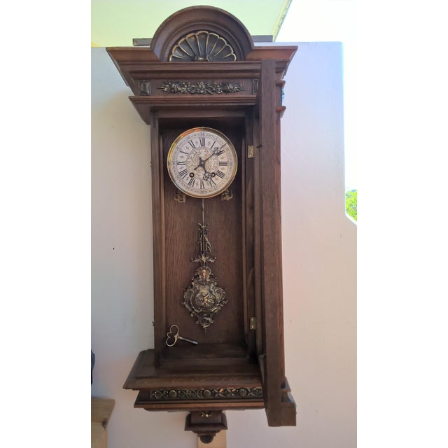 1902 Lenzkirch Black Forest Clock in Carved Case Mechanical Regulator Clock For Sale - Image 9 of 12