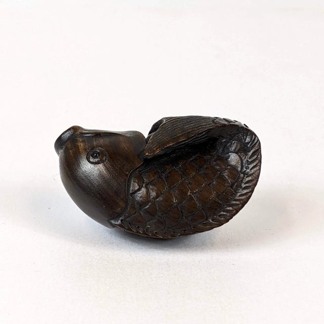1980s Hand Carved Netsuke of a Carp For Sale - Image 4 of 5