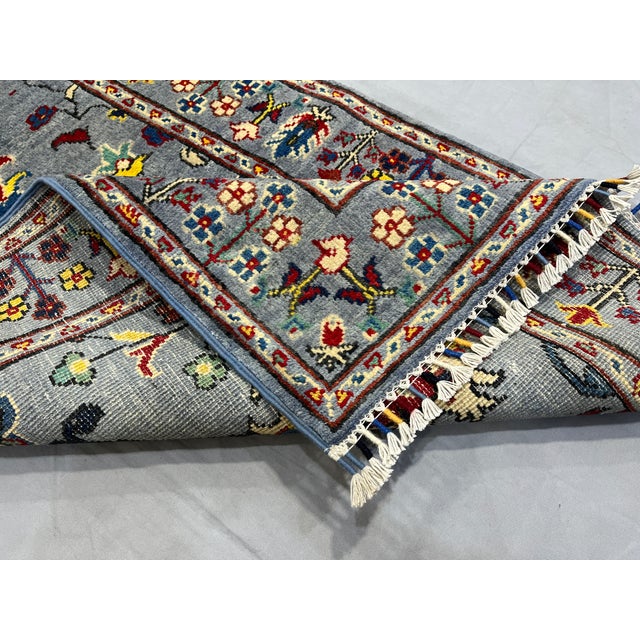 Blue Gray and Red Floral Wool Runner Rug, Persian Style, 2'9" X 9'7" For Sale - Image 12 of 17