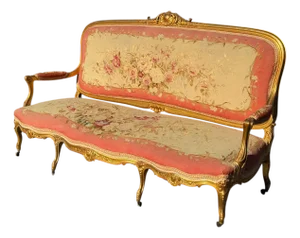 Antique French Louis XV Style Giltwood & Aubusson Tapestry Canapé Sofa