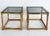 Pair of Mid-Century Rattan Side Tables, Glass Top. Offered for sale is a pair of vintage Mid-Century cube side tables made...