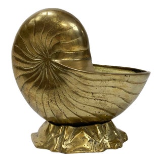 Vintage Brass Nautilus Shell Cachepot Planter For Sale