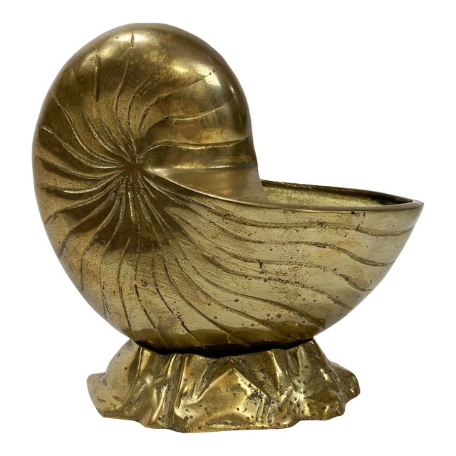 Vintage Brass Nautilus Shell Cachepot Planter For Sale