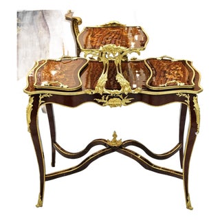 French Louis XV Serving Table With Removable Trays, Hand-Carved Wood & Gold Leaf Details For Sale