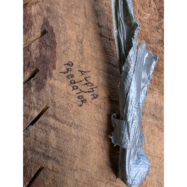 Primitive Futurism Wooden Wall Sculpture Titled "Alpha Predator" With Rough Inlaid Stone (Signed by Artist John Carnright) For Sale In New York - Image 6 of 9