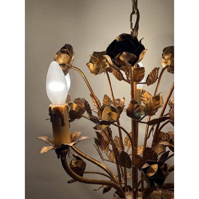 Hollywood Regency Golden 5-Light Rose Chandelier, 1960 For Sale - Image 12 of 16