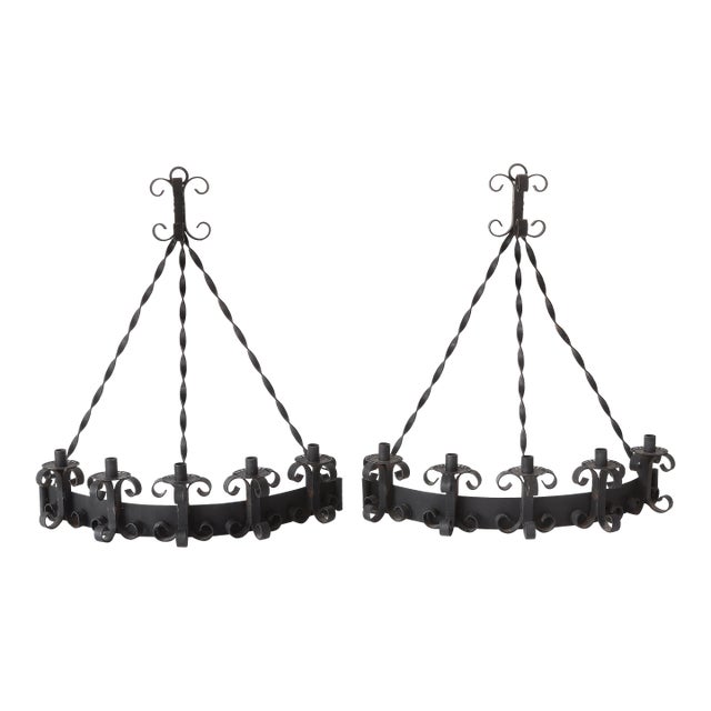 Mid Century Gothic Style Wall Mounting Wrought Iron Candelabras - A Pair For Sale